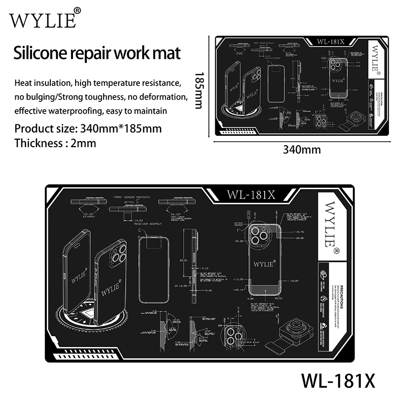 Electronics Repair Mat - WYLIE WL-181X Hittebestendige Geïsoleerde Siliconen Soldeermat