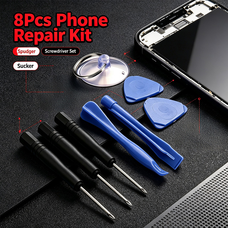 Spudger Plastic Set - 8-delige telefoonreparatieset met spudger, openingsgereedschap, zuignap