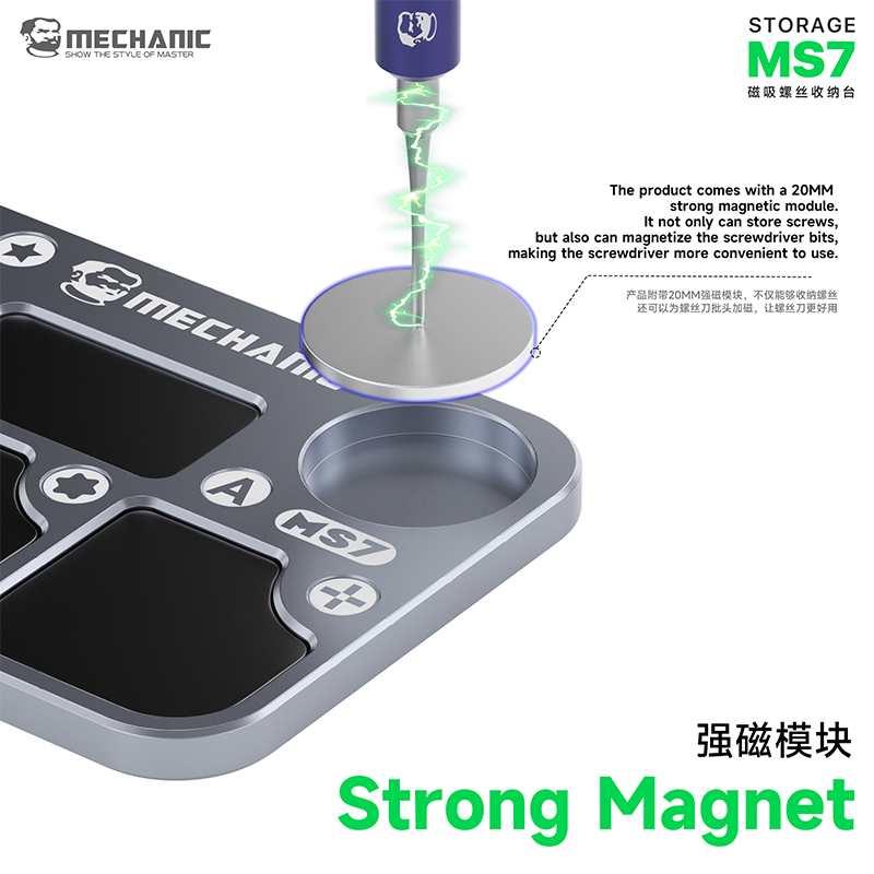 Electronics Repair Mat - MECHANIC MS7 Magnetische Schroefopbergorganizer 7-vakjes Aluminiumlegering